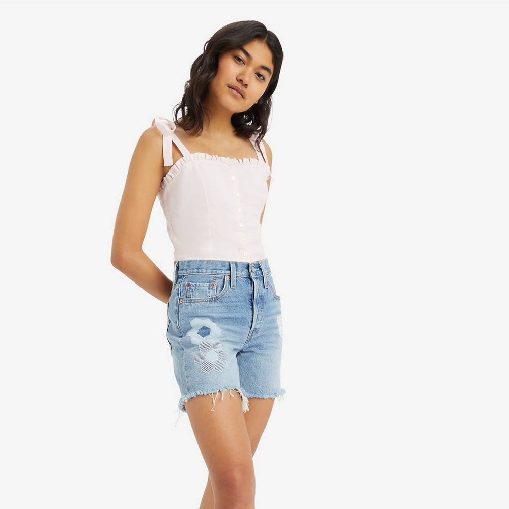 LEVI’S 501 MID THIGH WOMEN'S SHORTS GEO FLORAL APLIQUÉ - Picture 3 of 11